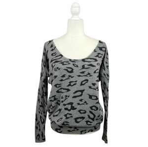 Say What? gray and black animal print scoop neckline sweater women's size S